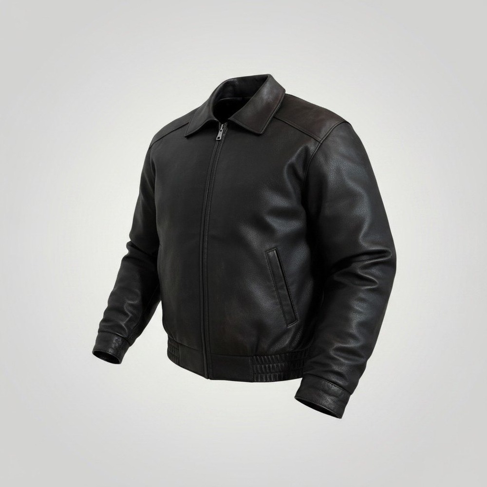 Reed Sportswear Bomber Jacket Men 44 Black Leather Vintage Biker Moto 90's